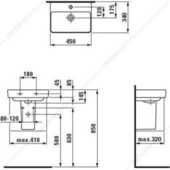 Раковина 45x34 подвесная Laufen Pro S белая 8.1596.1.000.104.1