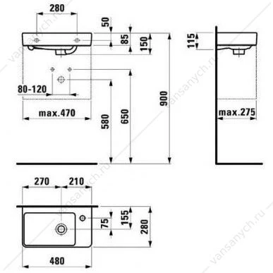 Раковина 48x28 подвесная Laufen Pro правая белая 8.1595.4.000.104.1