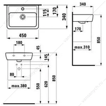 Раковина 45x34 подвесная Laufen Pro белая 8.1195.1.000.104.1