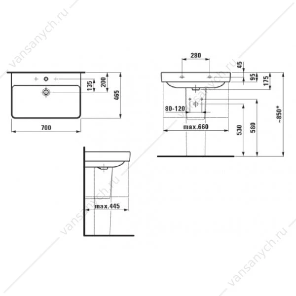 Раковина 70x46 подвесная Laufen Pro S белая 8.1096.7.000.104.1