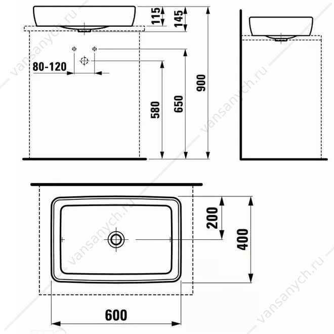 Раковина 60x40 Laufen Pro S накладная белая 8.1695.2.000.112.1