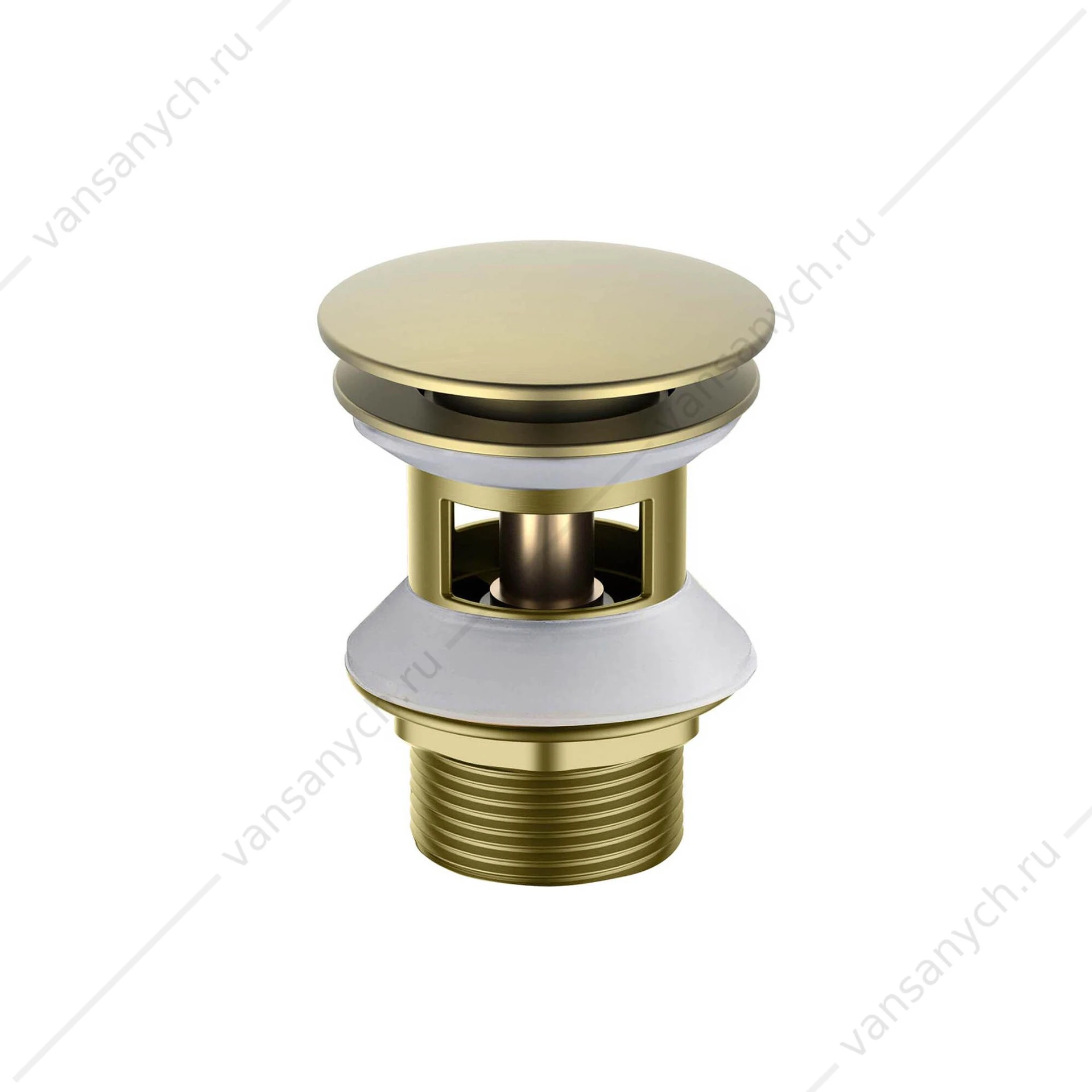 Донный клапан для раковины Push-open с переливом AQUATEK, круглая, шлиф. золото, AQ6002BG