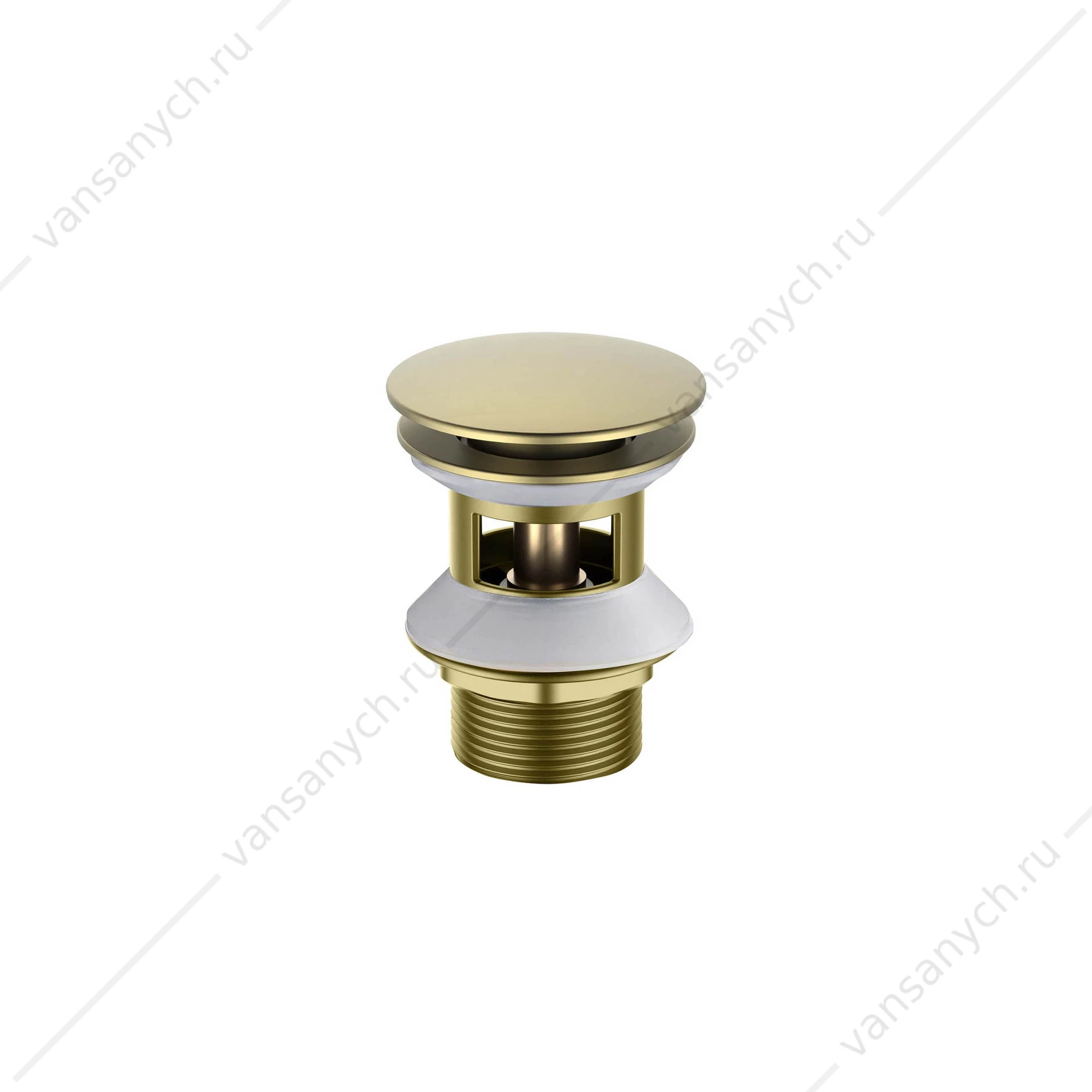 Донный клапан для раковины Push-open с переливом AQUATEK, круглая, шлиф. золото, AQ6002BG