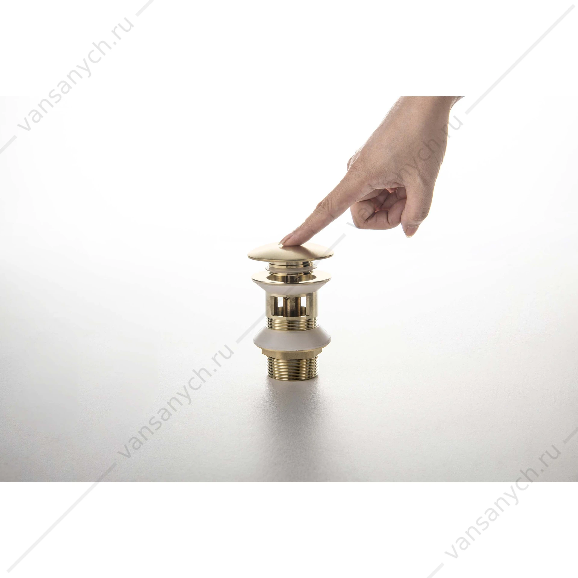 Донный клапан для раковины Push-open с переливом AQUATEK, круглая, шлиф. золото, AQ6002BG