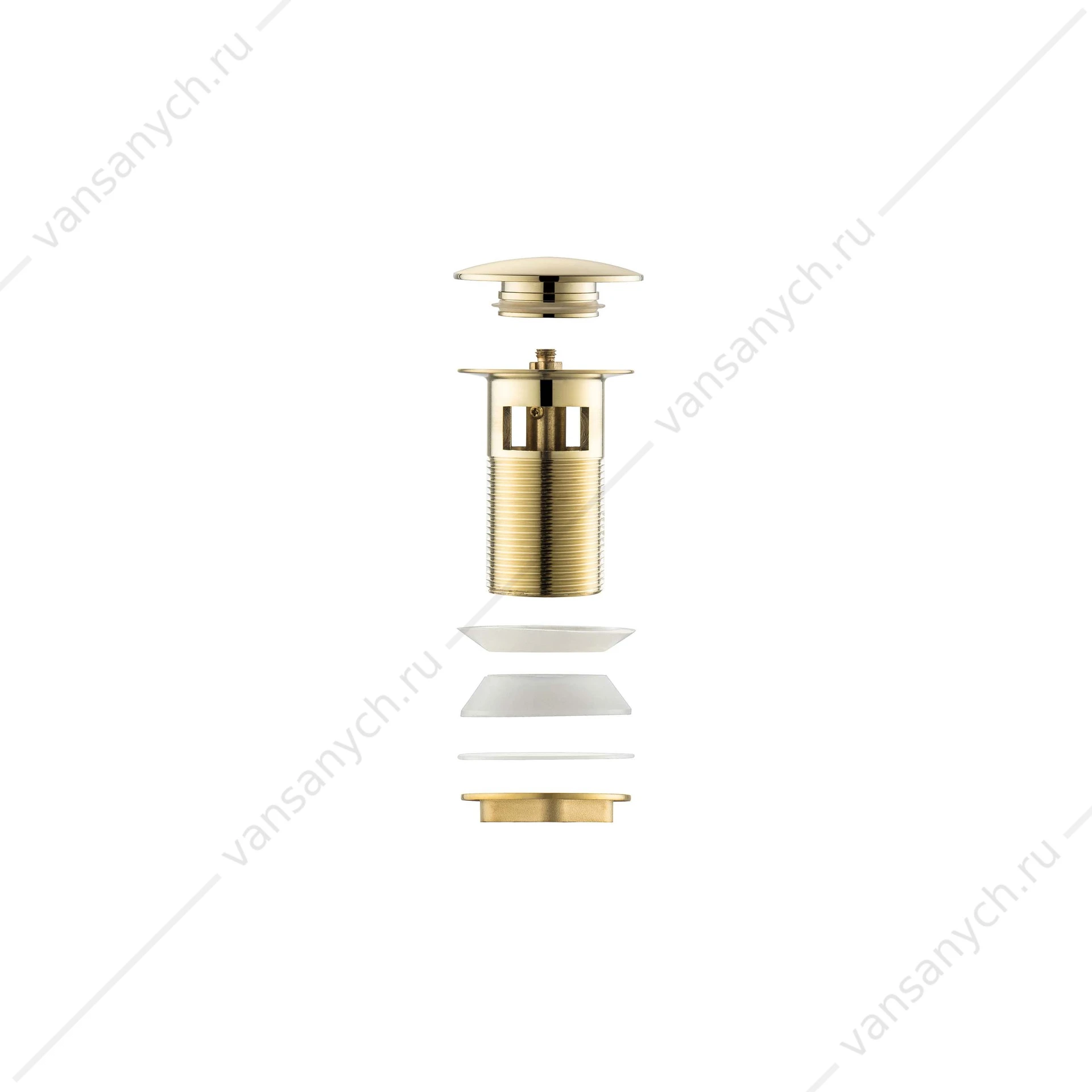 Донный клапан для раковины Push-open с переливом AQUATEK, круглая, шлиф. золото, AQ6002BG