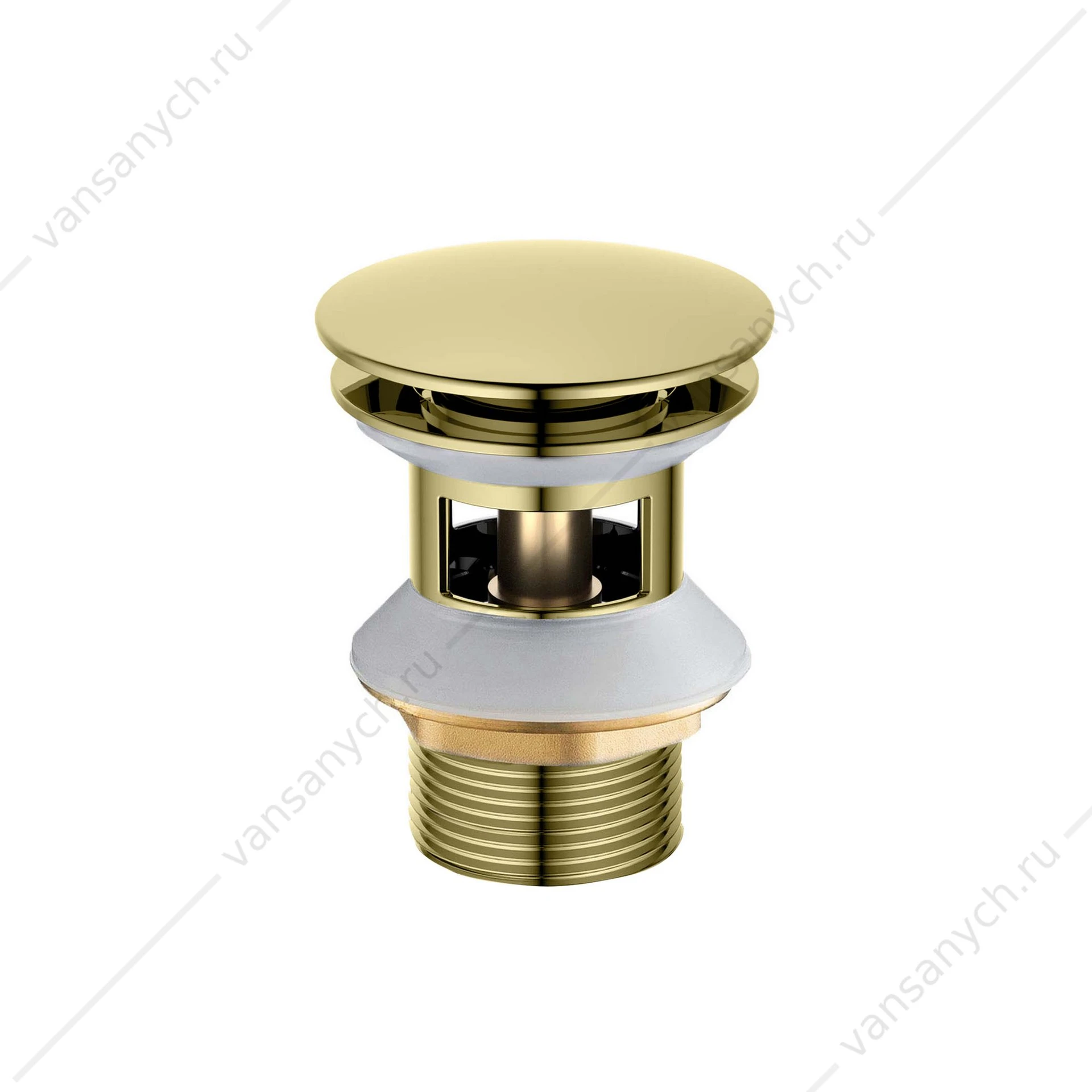 Донный клапан для раковины Push-open с переливом AQUATEK, круглая, полир. золото, AQ6002PG
