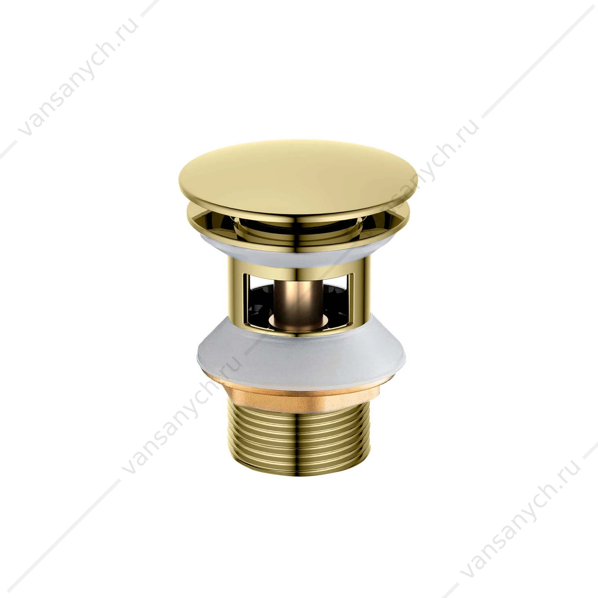 Донный клапан для раковины Push-open с переливом AQUATEK, круглая, полир. золото, AQ6002PG
