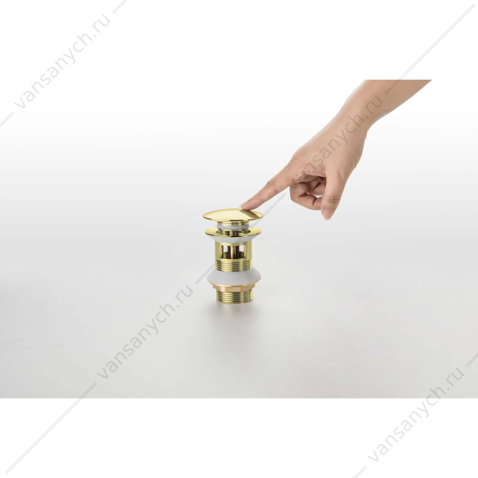 Донный клапан для раковины Push-open с переливом AQUATEK, круглая, полир. золото, AQ6002PG