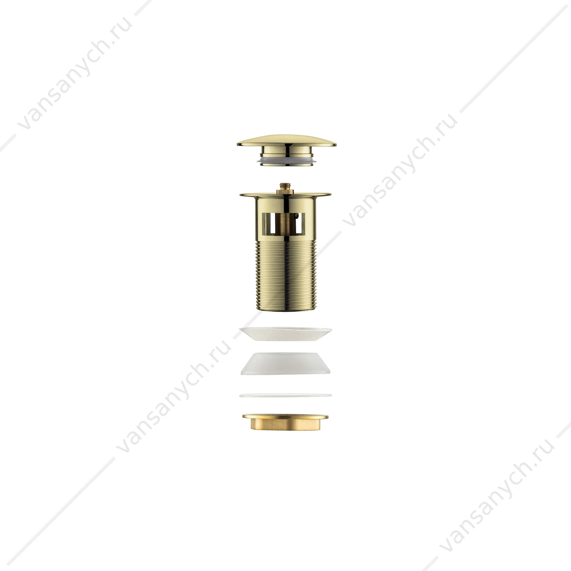 Донный клапан для раковины Push-open с переливом AQUATEK, круглая, полир. золото, AQ6002PG