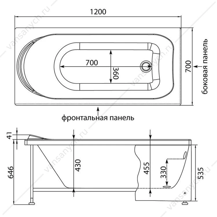 Ванна 120х70 на каркасе акриловая Aquanet WEST 00205558