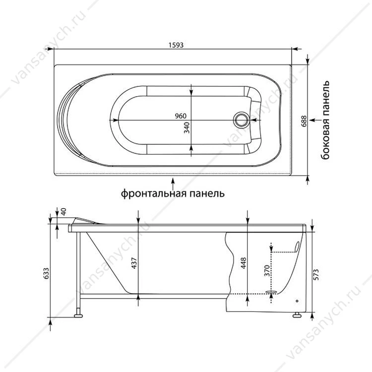 Ванна 160х70 на каркасе акриловая Aquanet WEST 00205564