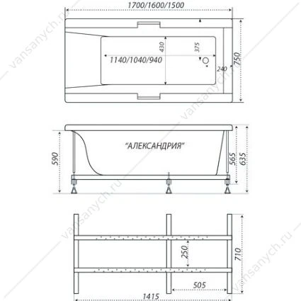 Ванна 170х75 акриловая Тритон Александрия, Н0000100392