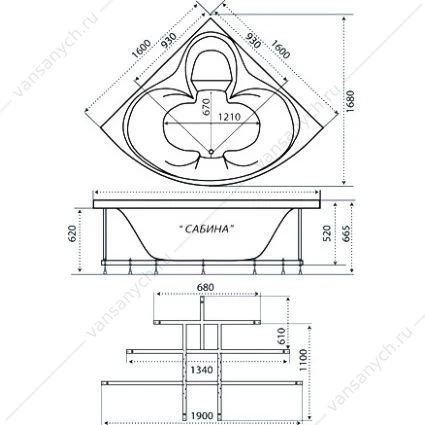 Ванна 160х160 угловая акриловая Тритон Сабина, Н0000000213