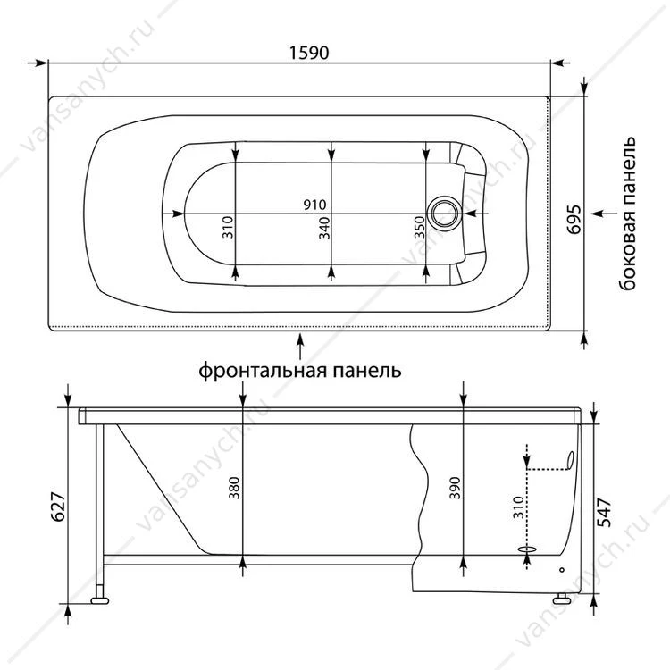Ванна 160х70 акриловая Aquanet ROMA