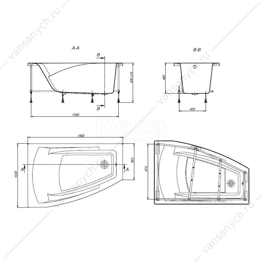 Ванна 150х100 акриловая Hall Angular асимметричная левая ZRU9302864
