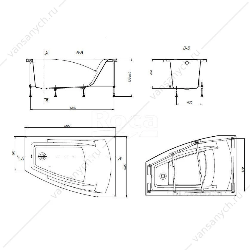 Ванна 150х100 акриловая Hall Angular асимметричная правая ZRU9302865