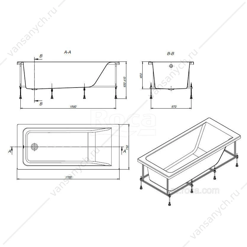 Ванна 170x75 акриловая Easy прямоугольная ZRU9302899