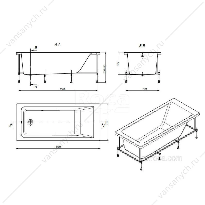 Ванна 150x70 акриловая Easy прямоугольная ZRU9302904
