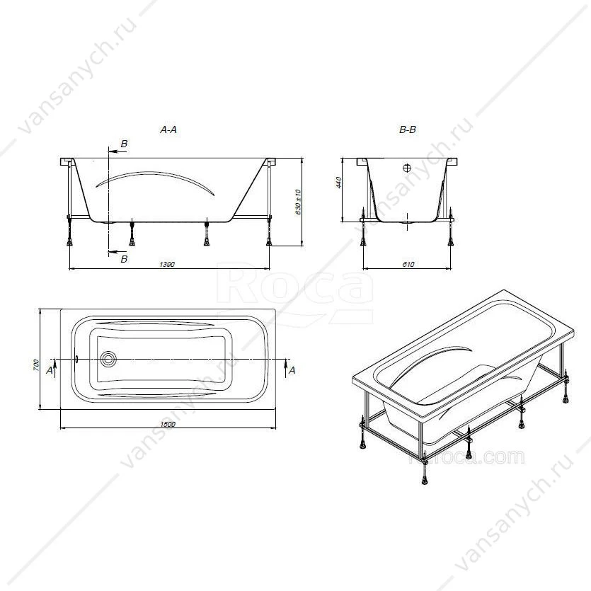 Ванна 150х70 акриловая Line прямоугольная ZRU9302982