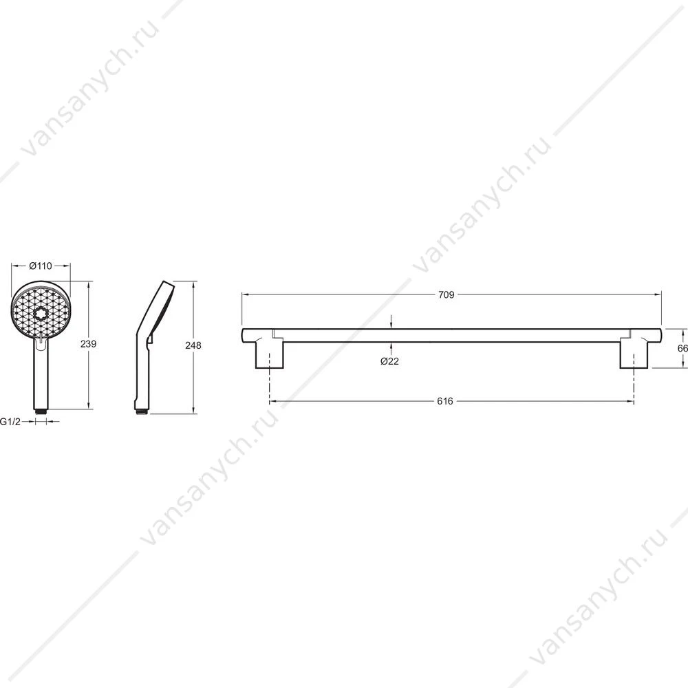Комплект для душа  Jacob Delafon Awaken 110 mm, со штангой и мыльницей, E99898RU-CP