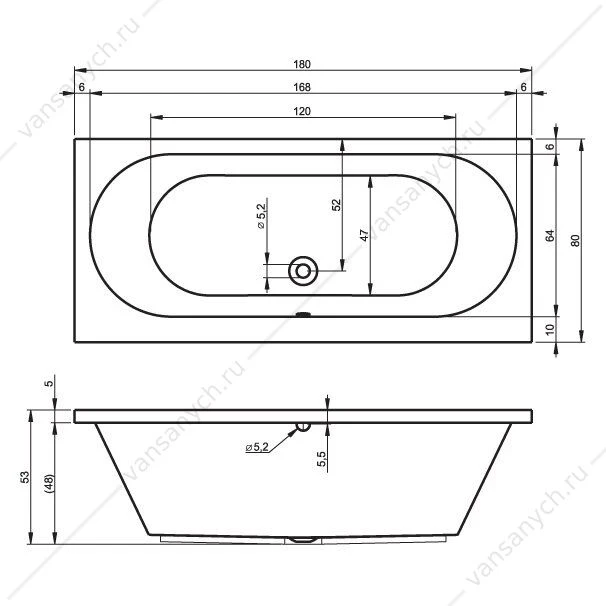 Ванна 180x80 акриловая RIHO CAROLINA прямоугольная, BB5400500000000