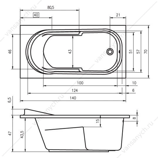 Ванна 140x70 акриловая RIHO COLUMBIA прямоугольная, BA0500500000000