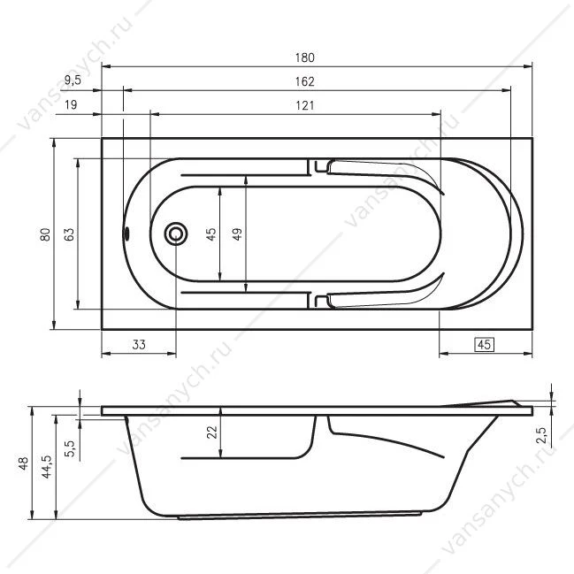 Ванна 180x80 акриловая RIHO FUTURE прямоугольная, BC3100500000000