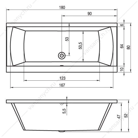 Ванна 180x80 акриловая RIHO JULIA прямоугольная, BA7200500000000
