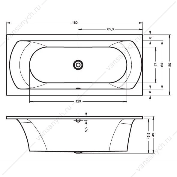 Ванна 180x80 акриловая RIHO LIMA, R прямоугольная, BB4600500000000