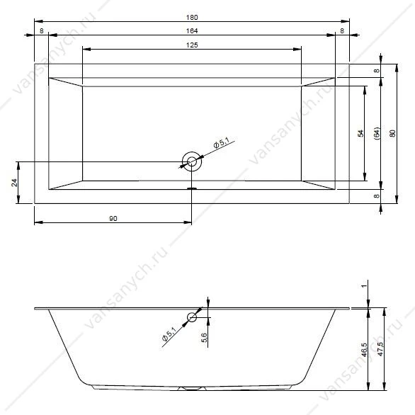 Ванна 180x80 акриловая RIHO LUGO прямоугольная, BT0200500000000