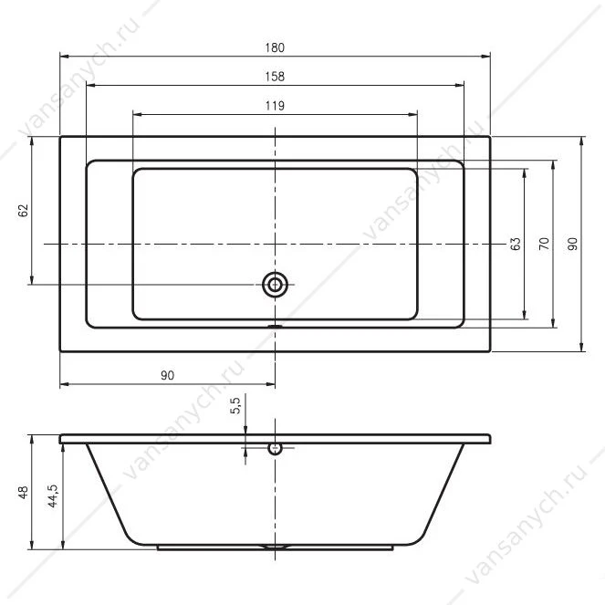 Ванна 180x90 акриловая RIHO LUSSO прямоугольная, BA7700500000000