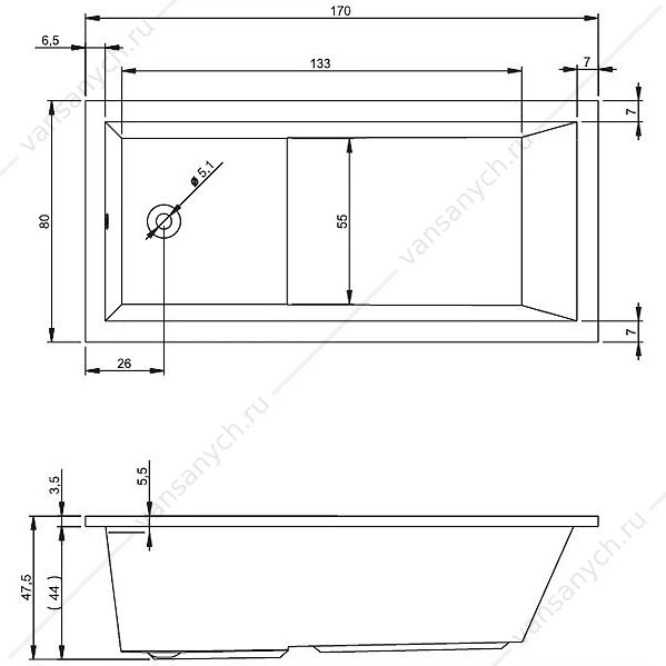 Ванна 170x80 акриловая RIHO LUSSO PLUS прямоугольная, BA1200500000000