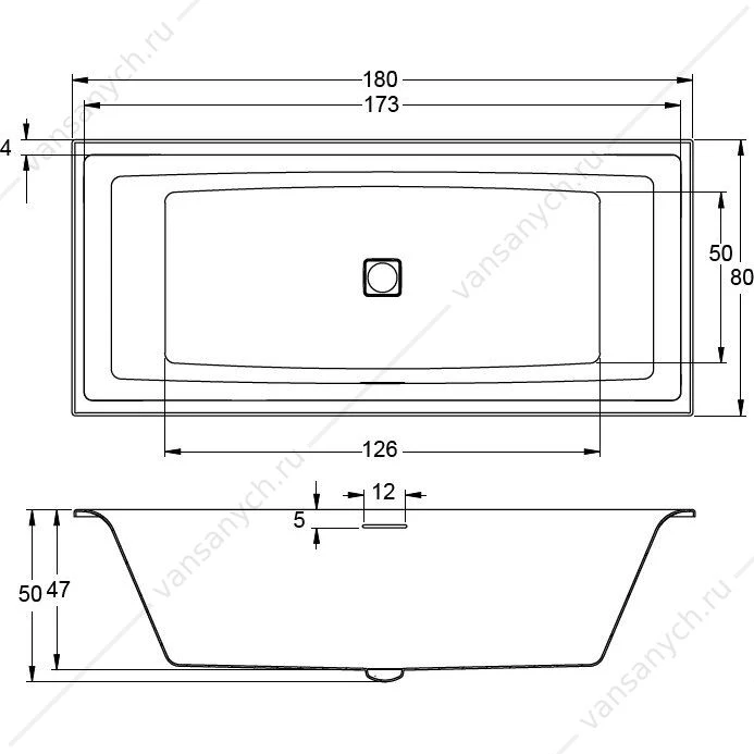 Ванна 180x80 акриловая RIHO STILL SQUARE прямоугольная (вкл. сифон), BR0100500000000