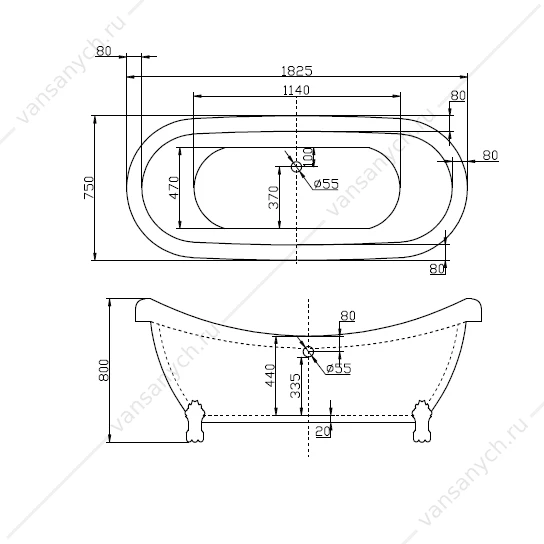 Ванна 182х75 акриловая отдельностоящая BELBAGNO BB05