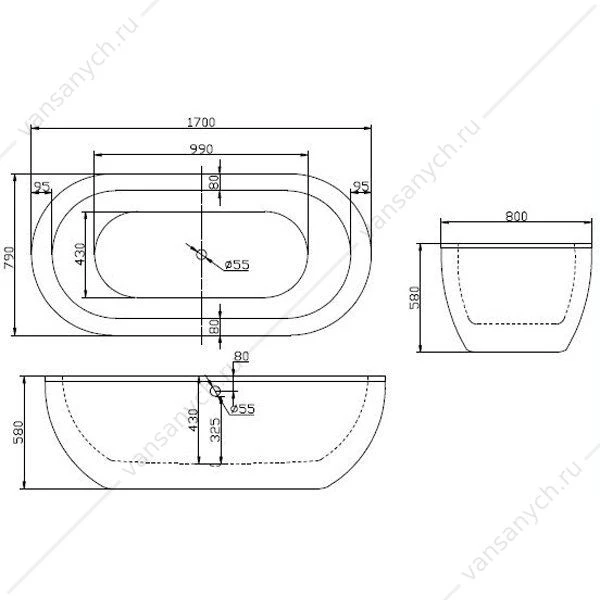 Ванна 170х80 акриловая отдельностоящая BELBAGNO BB13 1700