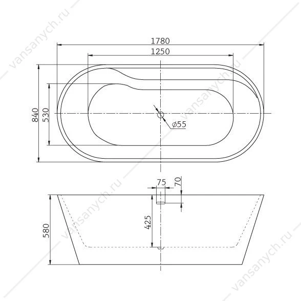 Ванна 178х84 акриловая отдельностоящая BELBAGNO BB14