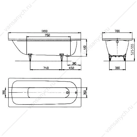 Ванна 170х70 Kaldewei Saniform Plus 363-1 белый