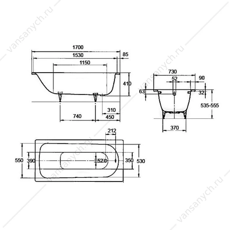 Ванна 170х73 Kaldewei Saniform Plus 371-1 белый + Easy Clean