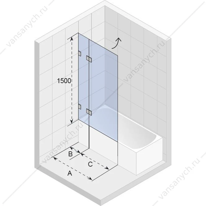 Шторка на ванну RIHO SCANDIC S109 900х1500 хром/прозр./8мм GC19200