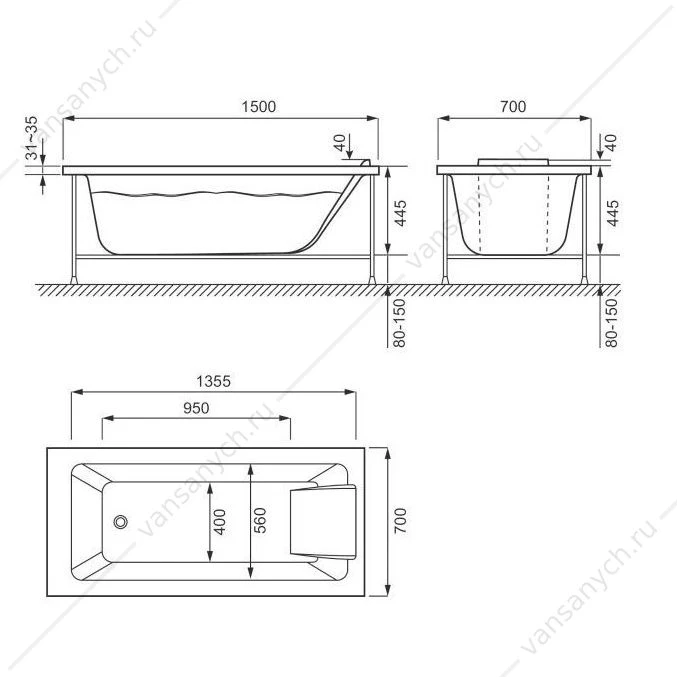 Ванна 150x70 акриловая Jacob Delafon Sofa E6D300RU-00