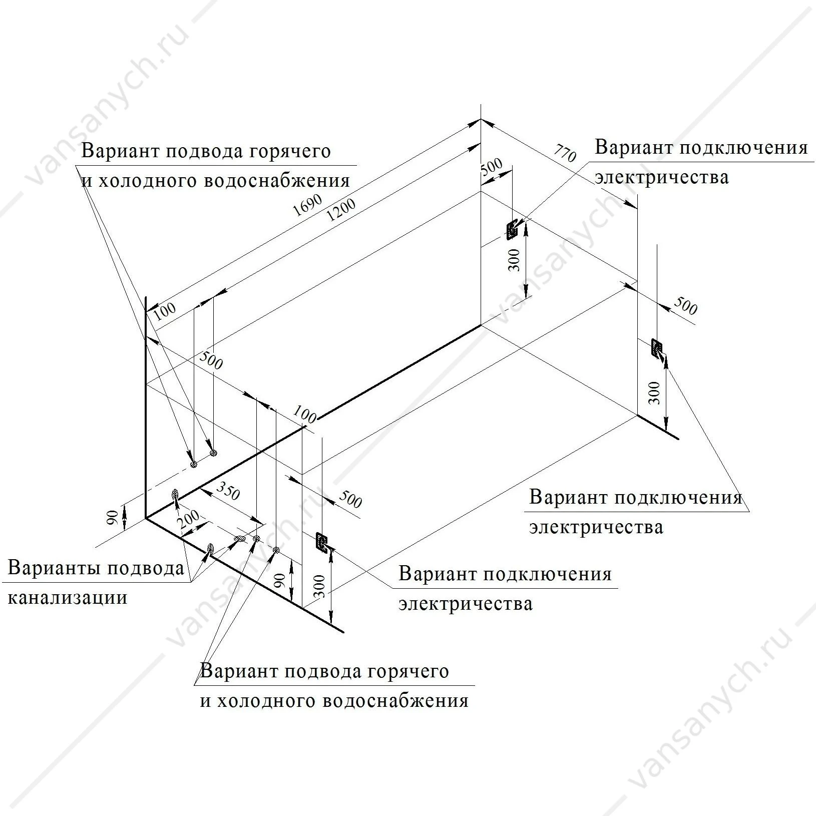Ванна 169х77 с каркасом акриловая Роза, 2-01-0-0-1-208