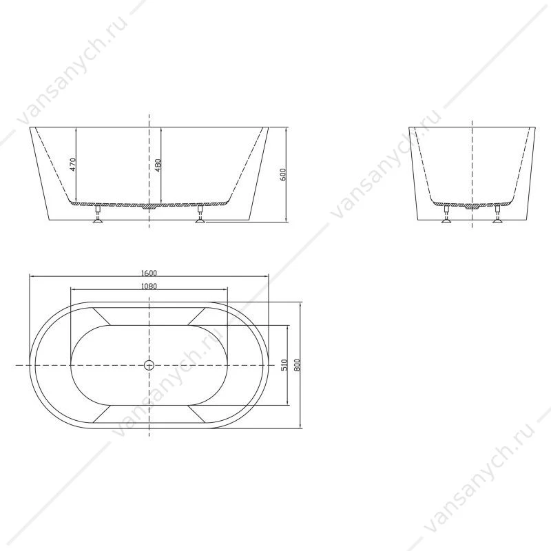 Ванна 160х80 акрил. BELBAGNO BB202 белая с переливом хром, BB202-1600-800