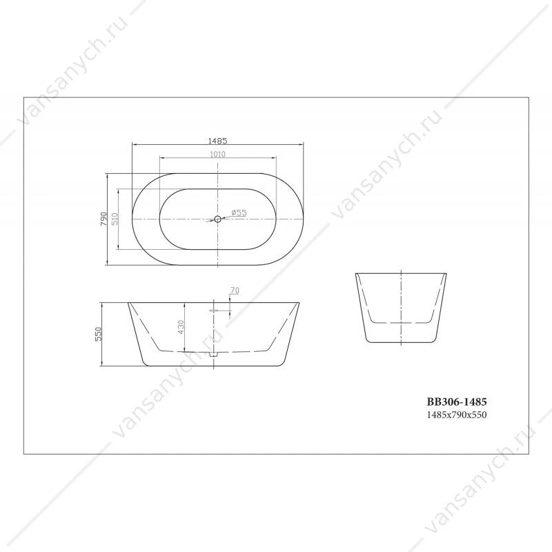 Ванна 148,5х79 акрил. BELBAGNO BB306 белая, BB306-1485
