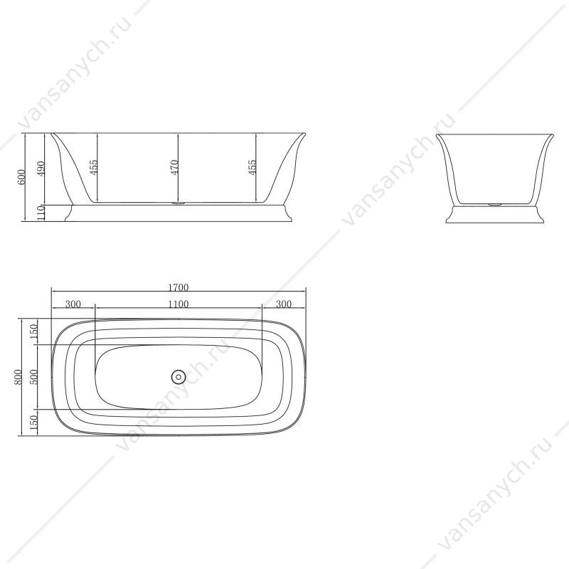 Ванна 170х80 акрил. BELBAGNO BB400 белая слив-перелив. хром, BB400-1700-800