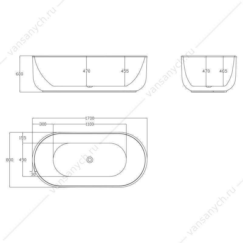 Ванна 170х80 акрил. BELBAGNO BB401 белая слив-перелив. хром, BB401-1700-800