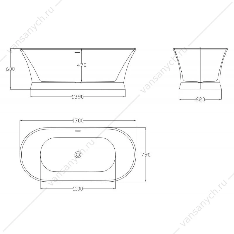 Ванна 170х79 акрил. BELBAGNO BB402 белая слив-перелив. хром, BB402-1700-790