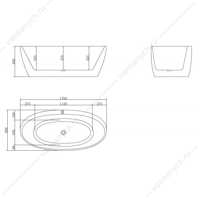 Ванна 170х80 акрил. BELBAGNO BB404 белая слив-перелив. хром, BB404-1700-800