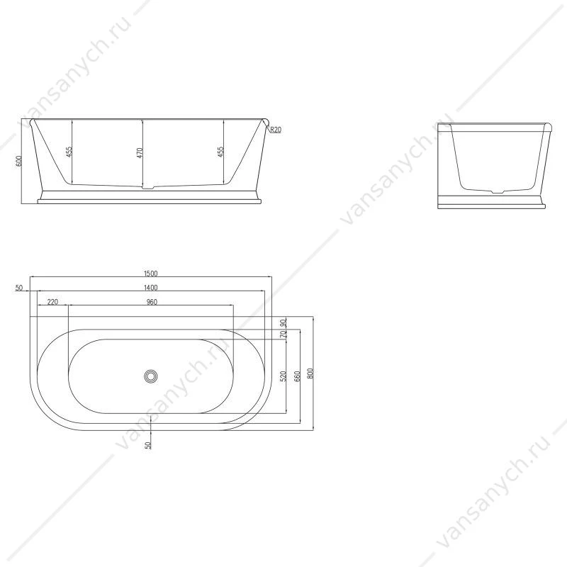 Ванна 150х80 акрил. BELBAGNO BB408 белая слив-перелив. хром, BB408-1500-800