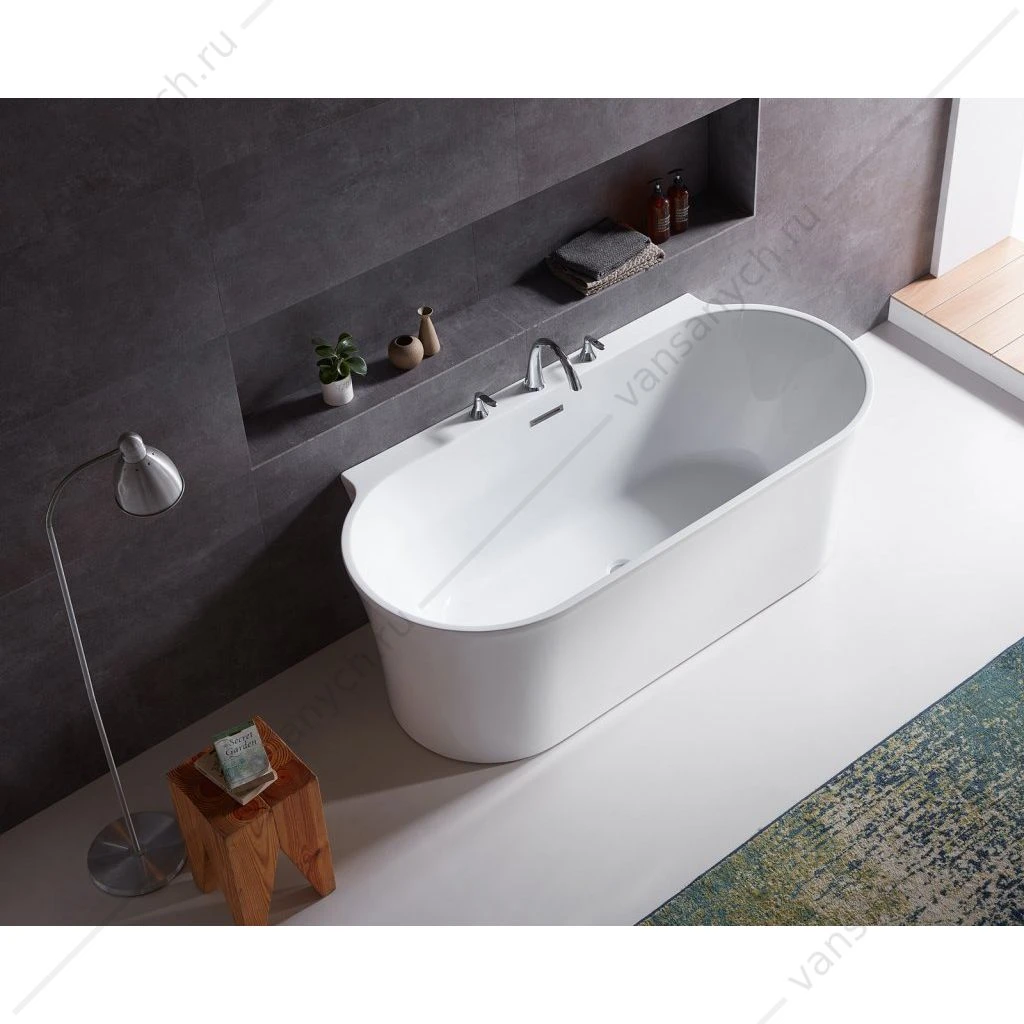 Ванна 170х80 акрил. BELBAGNO BB409 белая пристен. слив-перелив. хром, BB409-1700-800