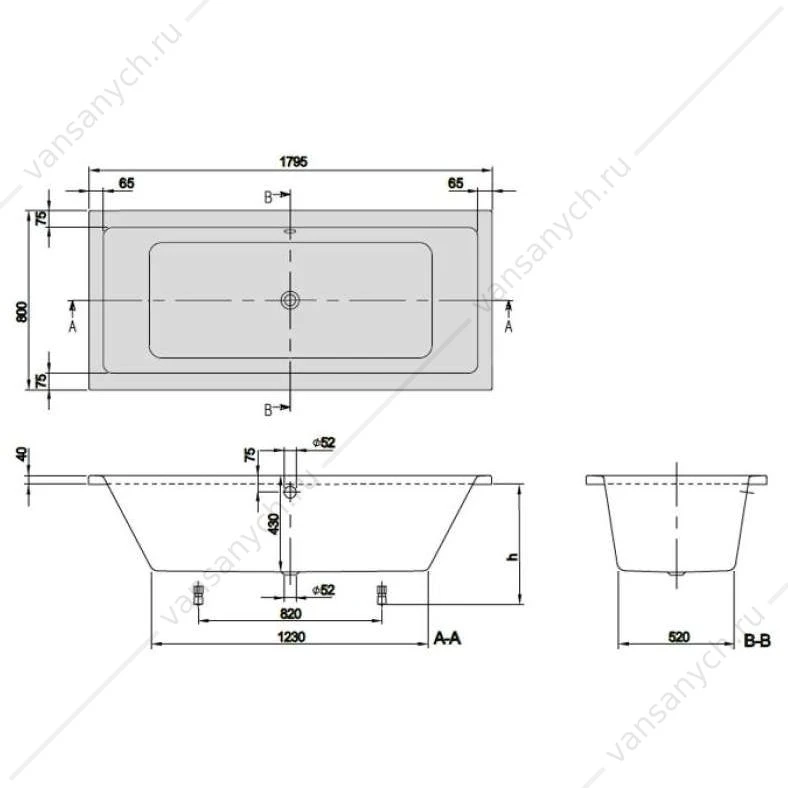 Ванна 180x80 акриловая Villeroy & Boch Targa Plus Duo UBA180NES2V01+U99740000 ножки в комплекте